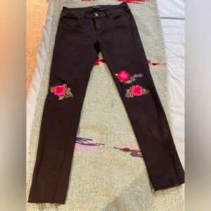 Dear John Black Jeans with Pink Floral Embroidery